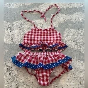Classic Whimsey red white and blue Patriotic Gingham bathing suit girls size 6